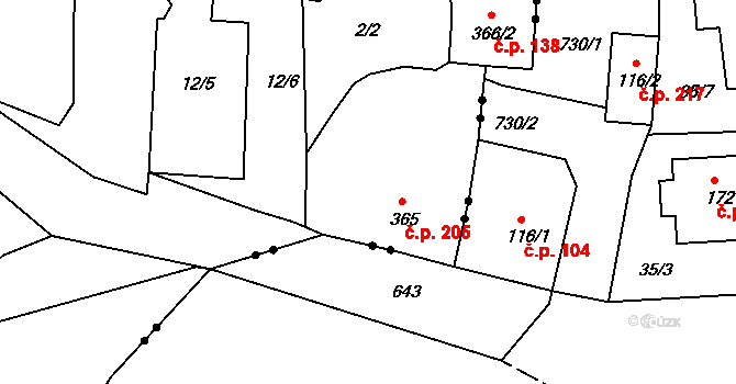 Jílové 205 na parcele st. 365 v KÚ Jílové u Děčína, Katastrální mapa