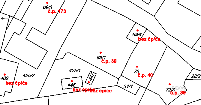 Luby 38, Klatovy na parcele st. 69/1 v KÚ Luby, Katastrální mapa