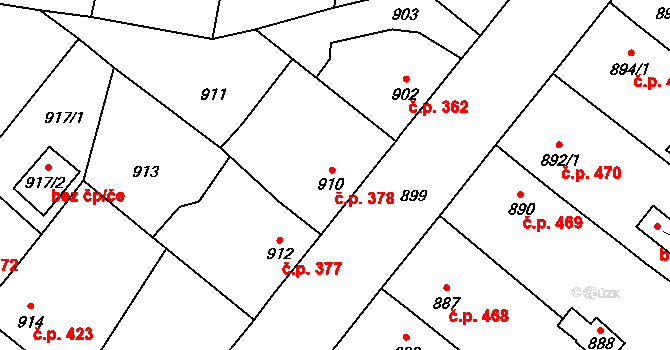 Suchdol nad Lužnicí 378 na parcele st. 910 v KÚ Suchdol nad Lužnicí, Katastrální mapa