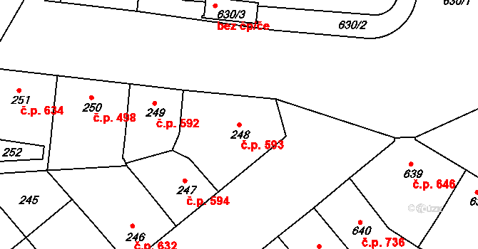 Žižkov 593, Praha na parcele st. 248 v KÚ Žižkov, Katastrální mapa