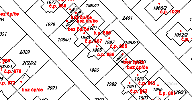 Suchdol 668, Praha na parcele st. 1985 v KÚ Suchdol, Katastrální mapa