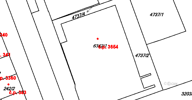 Hodonín 3654 na parcele st. 6342/1 v KÚ Hodonín, Katastrální mapa
