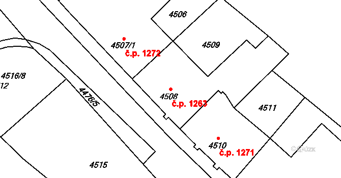 Chomutov 1263 na parcele st. 4508 v KÚ Chomutov I, Katastrální mapa