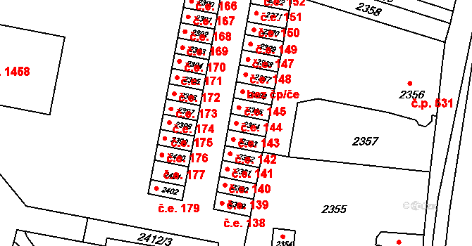 Jirkov 143 na parcele st. 2364 v KÚ Jirkov, Katastrální mapa