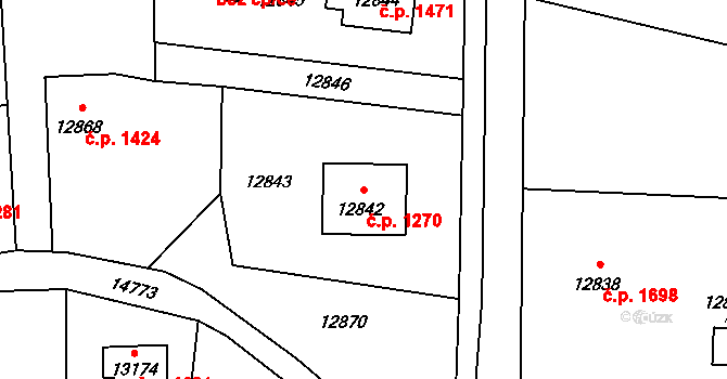 Vsetín 1270 na parcele st. 12842 v KÚ Vsetín, Katastrální mapa