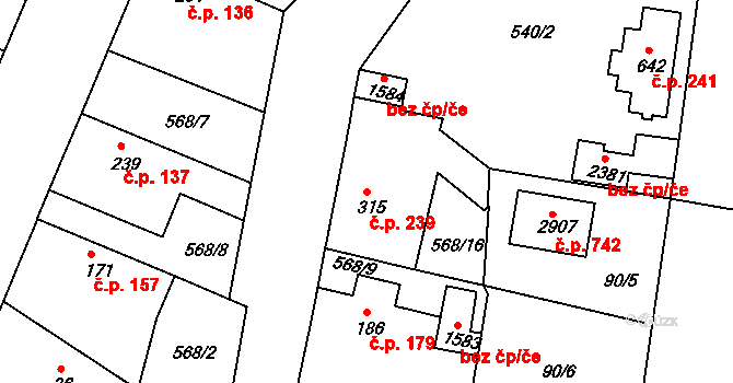 Litice 239, Plzeň na parcele st. 315 v KÚ Litice u Plzně, Katastrální mapa
