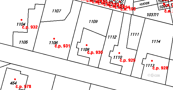 Šumbark 930, Havířov na parcele st. 1108 v KÚ Šumbark, Katastrální mapa