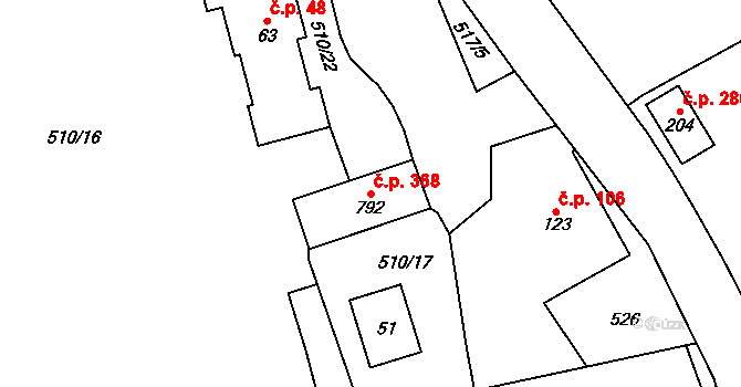 Senohraby 368 na parcele st. 792 v KÚ Senohraby, Katastrální mapa