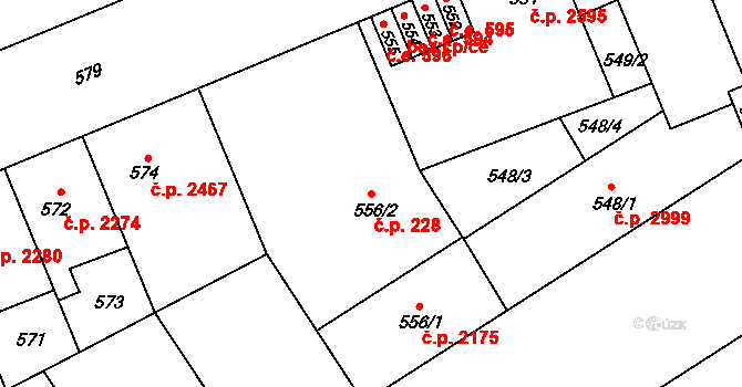 Kladno 228 na parcele st. 556/2 v KÚ Kladno, Katastrální mapa