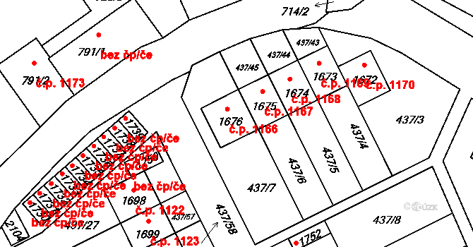 Hluboká nad Vltavou 1166 na parcele st. 1676 v KÚ Hluboká nad Vltavou, Katastrální mapa