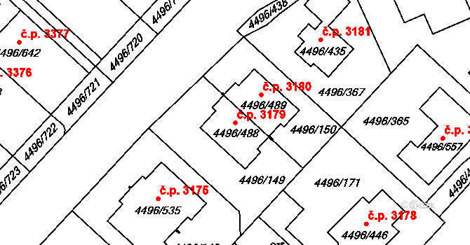 Most 3179 na parcele st. 4496/488 v KÚ Most II, Katastrální mapa