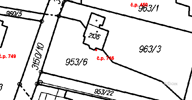 Čeladná 746 na parcele st. 2135 v KÚ Čeladná, Katastrální mapa