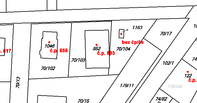 Hovorčovice 693 na parcele st. 852 v KÚ Hovorčovice, Katastrální mapa