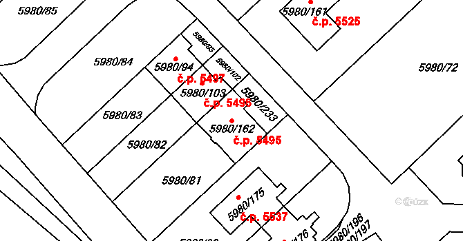 Chomutov 5495 na parcele st. 5980/162 v KÚ Chomutov I, Katastrální mapa