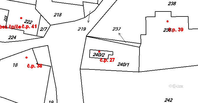 Kletné 27, Suchdol nad Odrou na parcele st. 240/2 v KÚ Kletné, Katastrální mapa