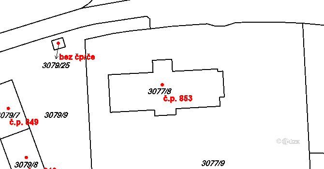 Poruba 853, Orlová na parcele st. 3077/8 v KÚ Poruba u Orlové, Katastrální mapa