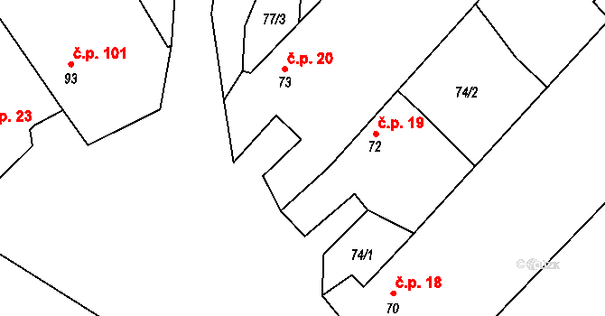 Martínkov 19 na parcele st. 72 v KÚ Martínkov, Katastrální mapa