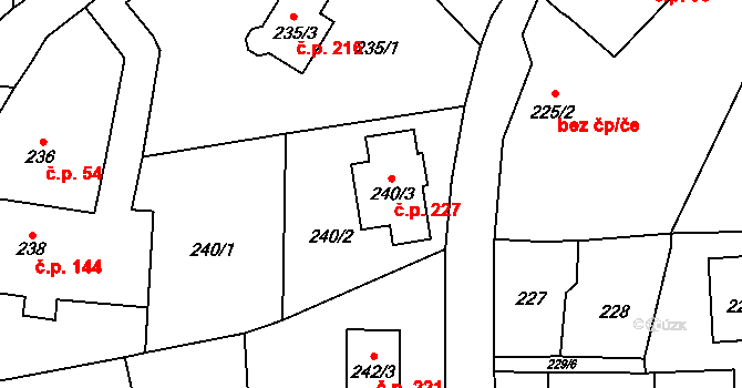 Jinačovice 227 na parcele st. 240/3 v KÚ Jinačovice, Katastrální mapa