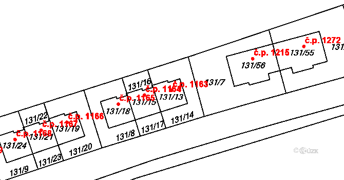 Černice 1163, Plzeň na parcele st. 131/13 v KÚ Černice, Katastrální mapa