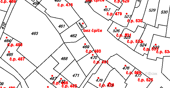 Jemnice 480 na parcele st. 469 v KÚ Jemnice, Katastrální mapa