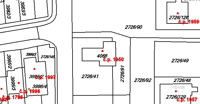 Tachov 1950 na parcele st. 4066 v KÚ Tachov, Katastrální mapa