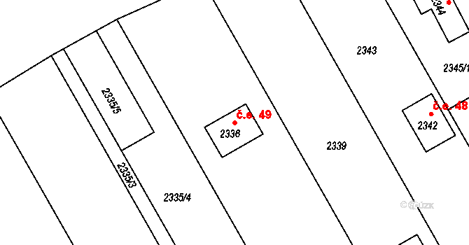 Strkov 49, Planá nad Lužnicí na parcele st. 2336 v KÚ Planá nad Lužnicí, Katastrální mapa