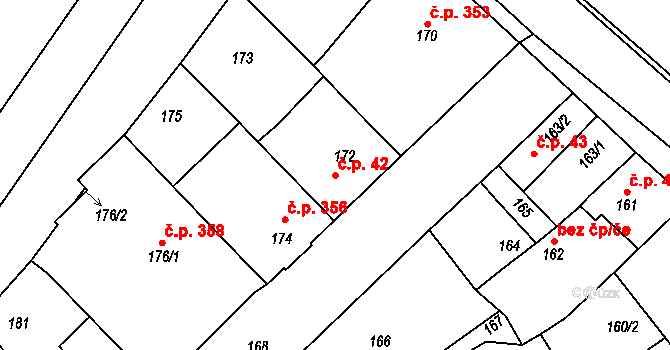 Bystřice nad Pernštejnem 42 na parcele st. 172 v KÚ Bystřice nad Pernštejnem, Katastrální mapa