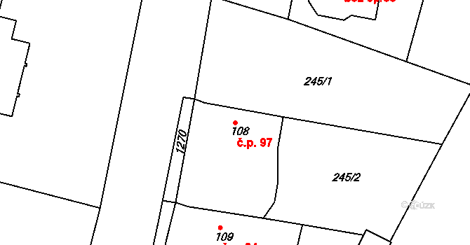 Rakovice 97 na parcele st. 108 v KÚ Rakovice, Katastrální mapa