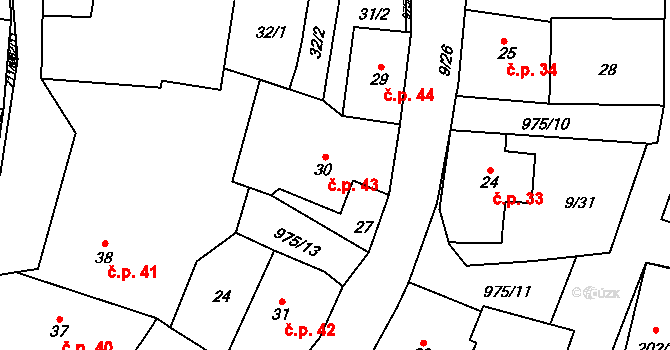 Český Herálec 43, Herálec na parcele st. 30 v KÚ Český Herálec, Katastrální mapa