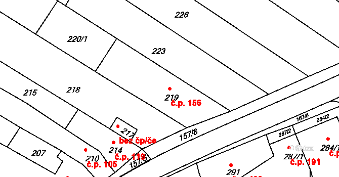 Pohořelice 156 na parcele st. 219 v KÚ Pohořelice u Napajedel, Katastrální mapa