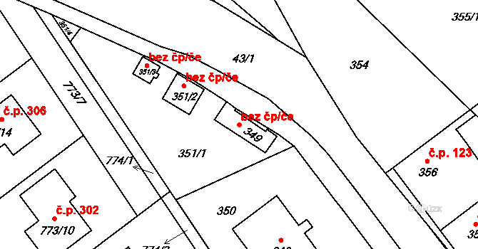 Zápy 39877353 na parcele st. 349 v KÚ Zápy, Katastrální mapa