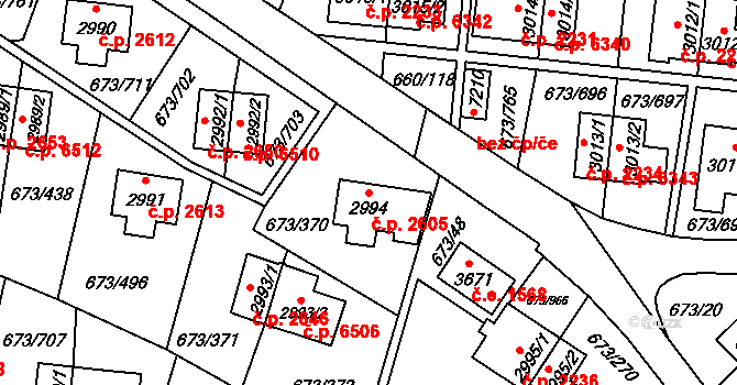 Zlín 2605 na parcele st. 2994 v KÚ Zlín, Katastrální mapa