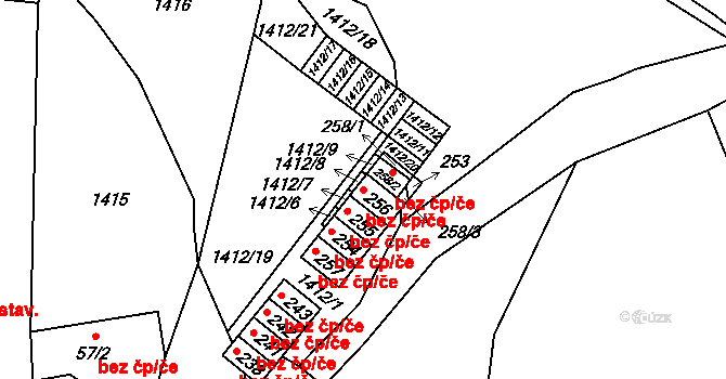 Žár 42219353 na parcele st. 256 v KÚ Žár u Nových Hradů, Katastrální mapa
