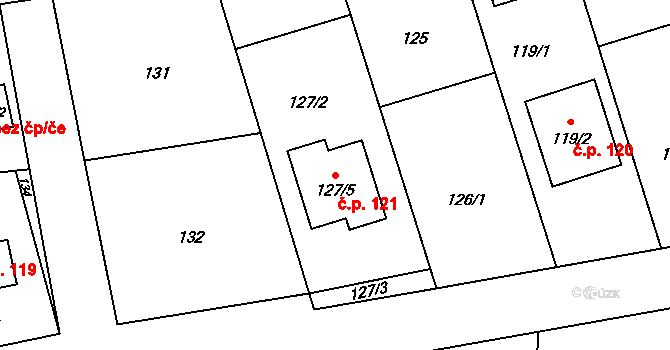 Loděnice 121, Holasovice na parcele st. 127/5 v KÚ Loděnice, Katastrální mapa