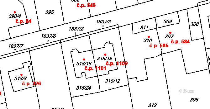 Kylešovice 1109, Opava na parcele st. 318/19 v KÚ Kylešovice, Katastrální mapa