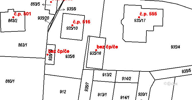 Proboštov 45118353 na parcele st. 935/16 v KÚ Proboštov u Teplic, Katastrální mapa