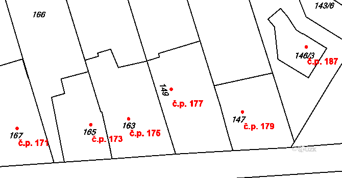 Chlebičov 177 na parcele st. 149 v KÚ Chlebičov, Katastrální mapa