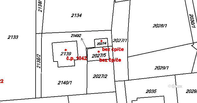 Zubří 45697353 na parcele st. 2027/5 v KÚ Zubří, Katastrální mapa