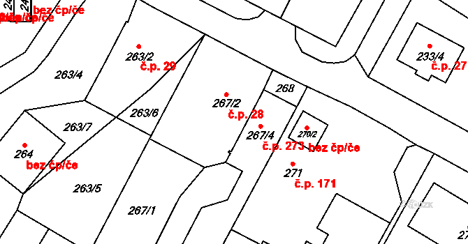 Chvalovice 273 na parcele st. 267/4 v KÚ Chvalovice, Katastrální mapa