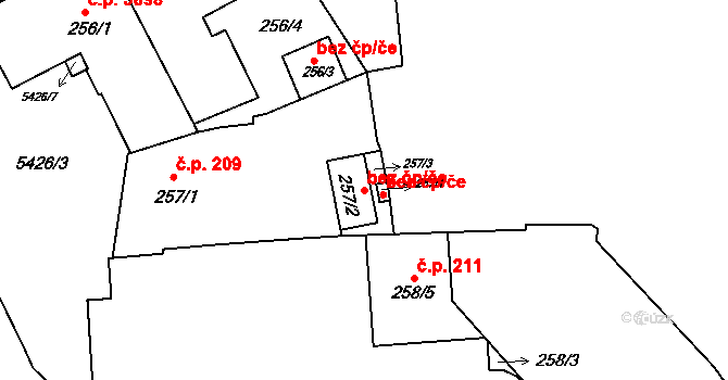Znojmo 47543353 na parcele st. 257/2 v KÚ Znojmo-město, Katastrální mapa
