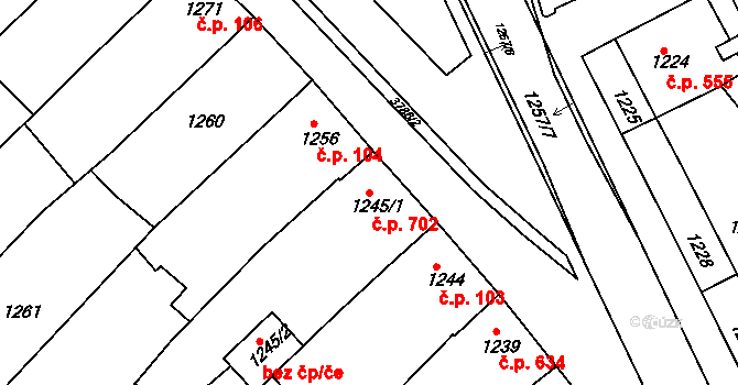 Nivnice 702 na parcele st. 1245/1 v KÚ Nivnice, Katastrální mapa