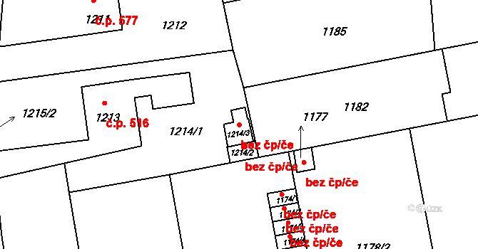 Sedlčany 48729353 na parcele st. 1214/3 v KÚ Sedlčany, Katastrální mapa