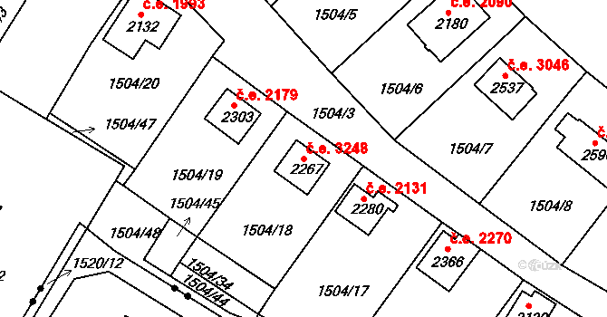 Litice 3248, Plzeň na parcele st. 2267 v KÚ Valcha, Katastrální mapa