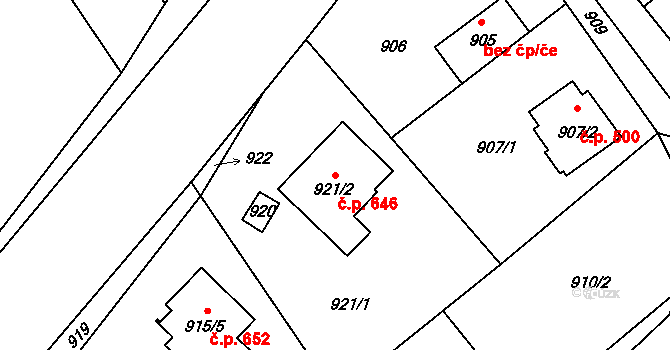 Štípa 646, Zlín na parcele st. 921/2 v KÚ Štípa, Katastrální mapa