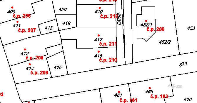 Chudeřín 210, Litvínov na parcele st. 416 v KÚ Chudeřín u Litvínova, Katastrální mapa