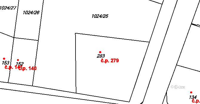 Čimelice 279 na parcele st. 283 v KÚ Čimelice, Katastrální mapa