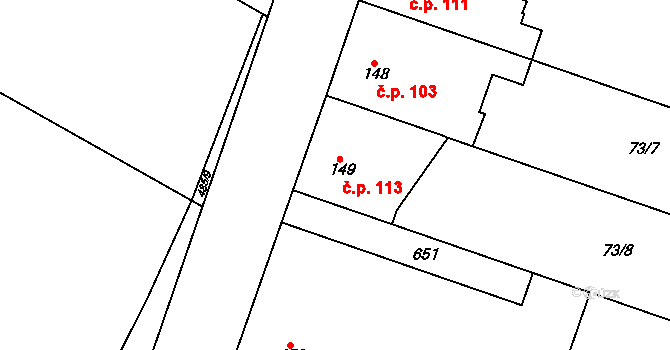 Byškovice 113, Neratovice na parcele st. 149 v KÚ Byškovice, Katastrální mapa