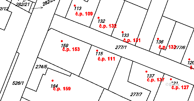 Neratovice 111 na parcele st. 115 v KÚ Neratovice, Katastrální mapa