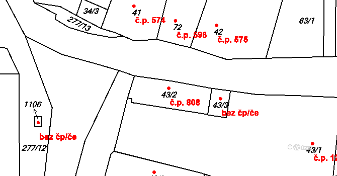 Rudná 808 na parcele st. 43/2 v KÚ Hořelice, Katastrální mapa