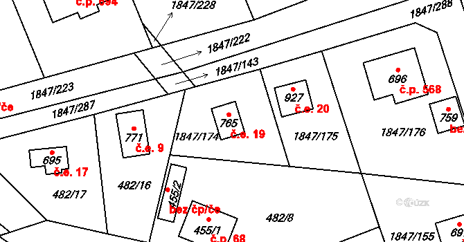 Strašice 19 na parcele st. 765 v KÚ Strašice, Katastrální mapa